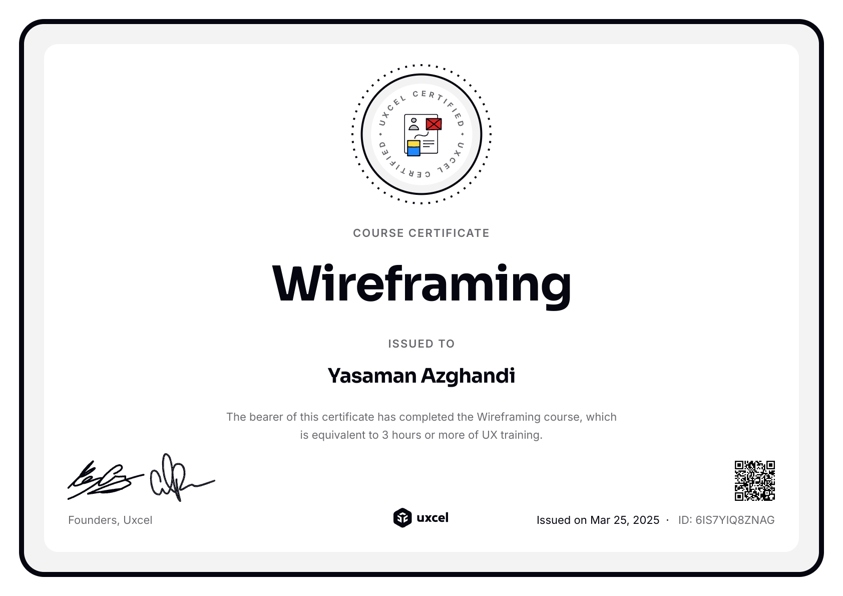 Yasaman Azghandi's certificate